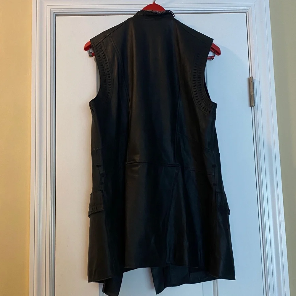 Kobi Halperin 💯Genuine Leather Black Silver Chain Full Zip Ruffled Vest - Picture 10 of 16